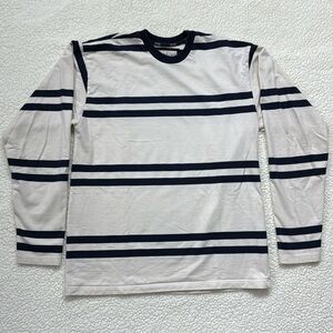 Aqua Maritime Blue Cream Striped 
Long Sleeve Crewneck Shirt